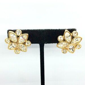 VINTAGE SWAROVSKI FLOWER EARRING S.A.L. Crystal Gold Marquise Rhinestone Pierced
